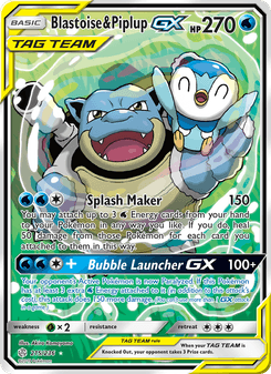 Blastoise & Piplup-GX, Cosmic Eclipse, 215/236, English card artwork