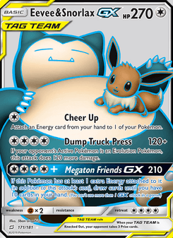 Eevee & Snorlax-GX, Team Up, 171/181, English card artwork